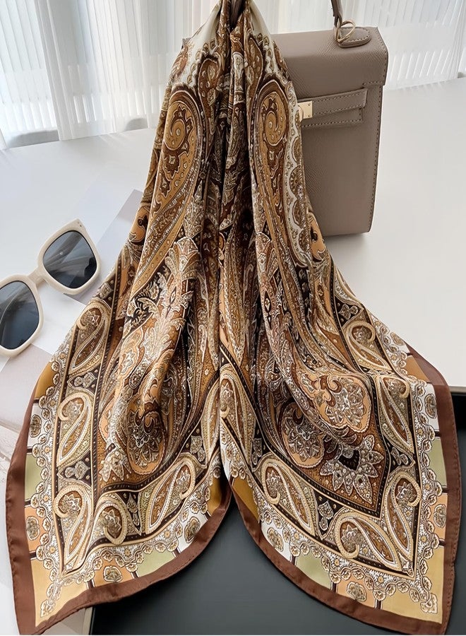 LECHI Satin Head Scarf Silk Like Hair Scarf Stain Bandana For Women Hair Scarves Accessories Lightweight Fashion Wrap Neck Silk 27.5 × 27.5 inches (Brown) - Image 3